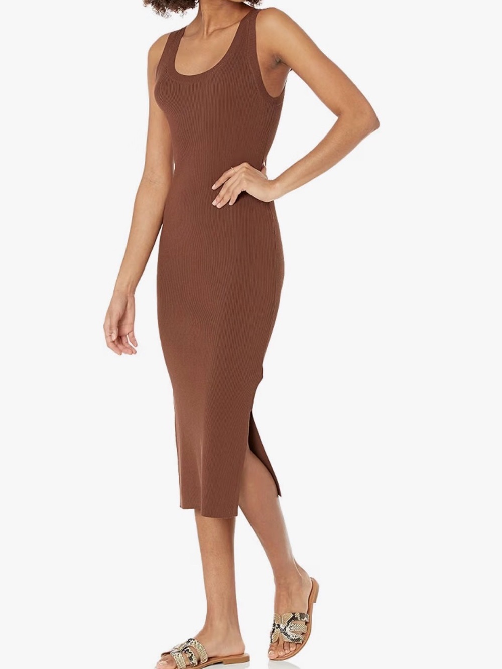 The Drop Women's Yasmin Side-Slit Midi Sweater Tank Dress(xs) chocolate